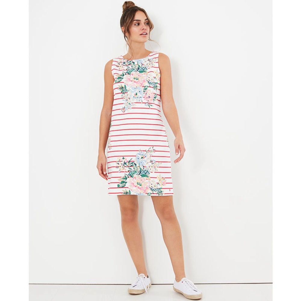 Joules Riva dress size 8 white and red stripes floral print